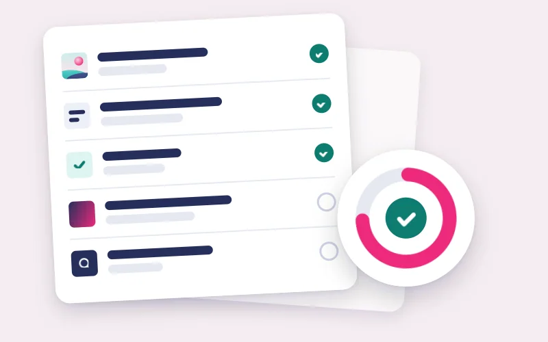 Drawing of a listing scorecard, a row for each part of a listing and a progress ring