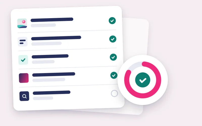 Drawing of a listing scorecard, a row for each part of a listing and a progress ring