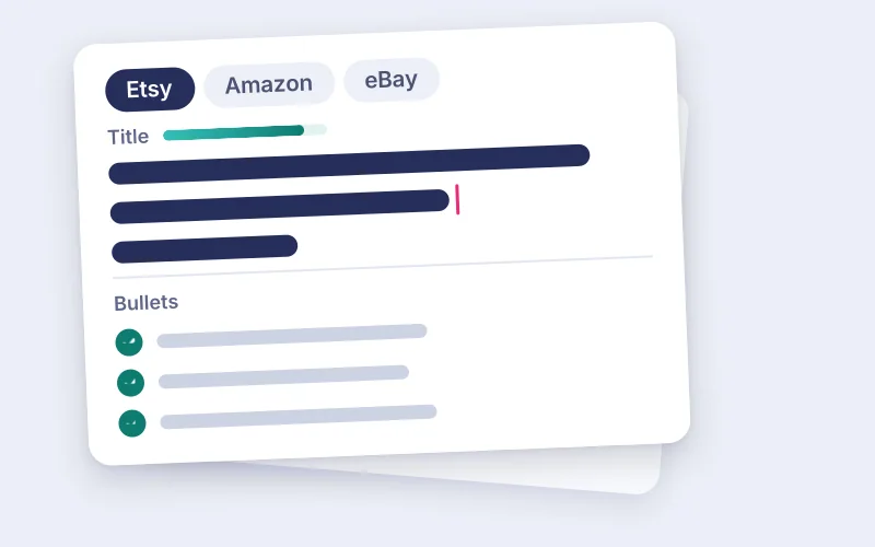 Drawing of a listing title being typed, with a length meter