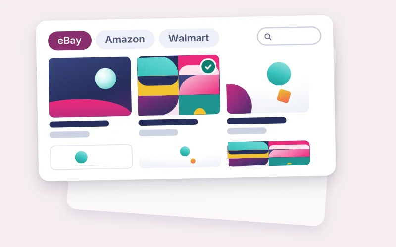 Drawing of a shop page of listings, one ticked