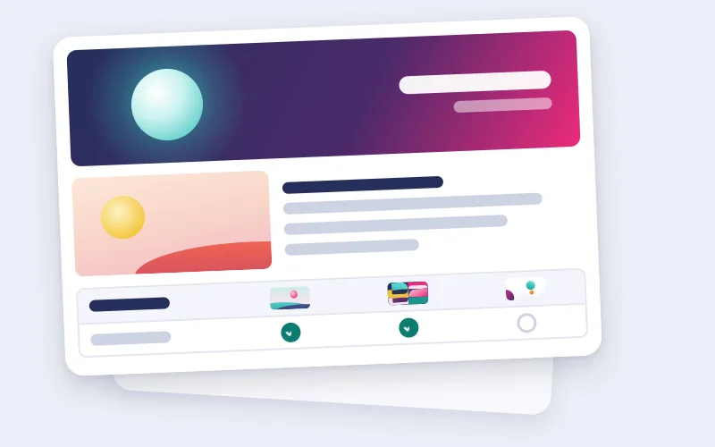 Drawing of a page under a listing: a banner, an image with text and a comparison grid