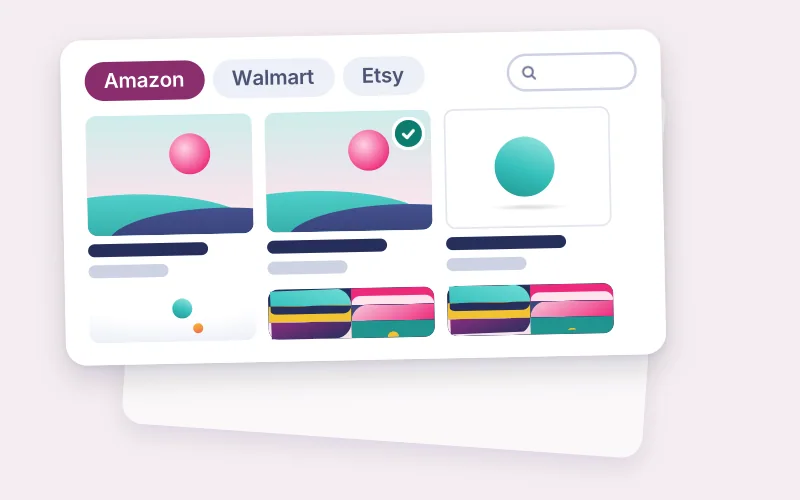 Drawing of a shop page of listings, one ticked