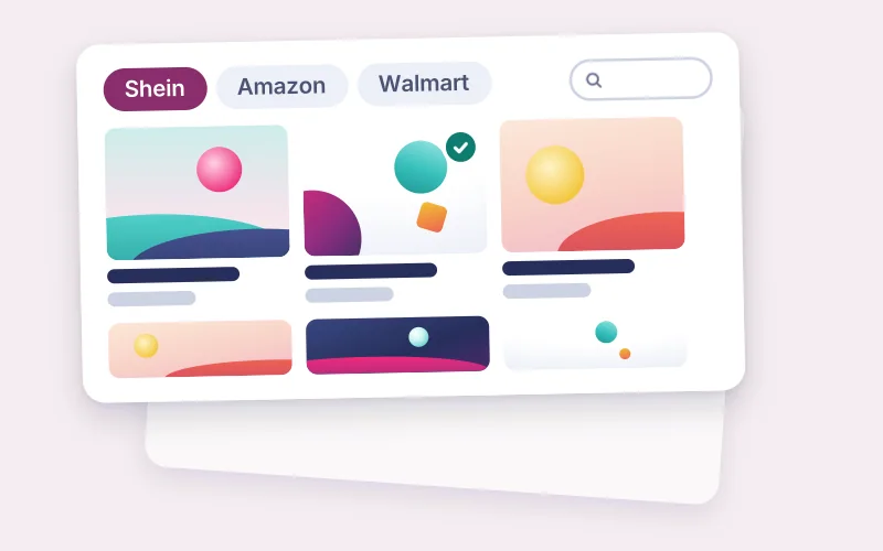 Drawing of a shop page of listings, one ticked